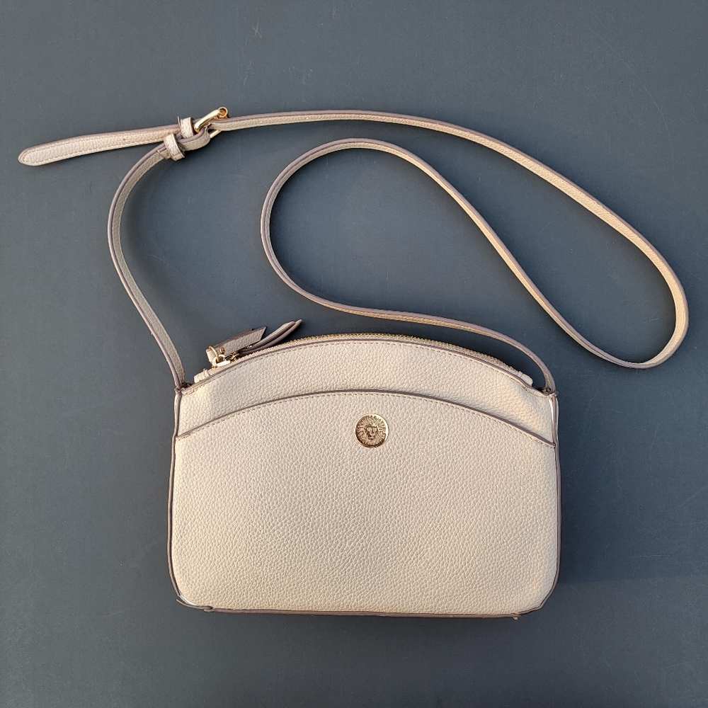 Anne Klein Pebbled Leather Crossbody in Light Pink